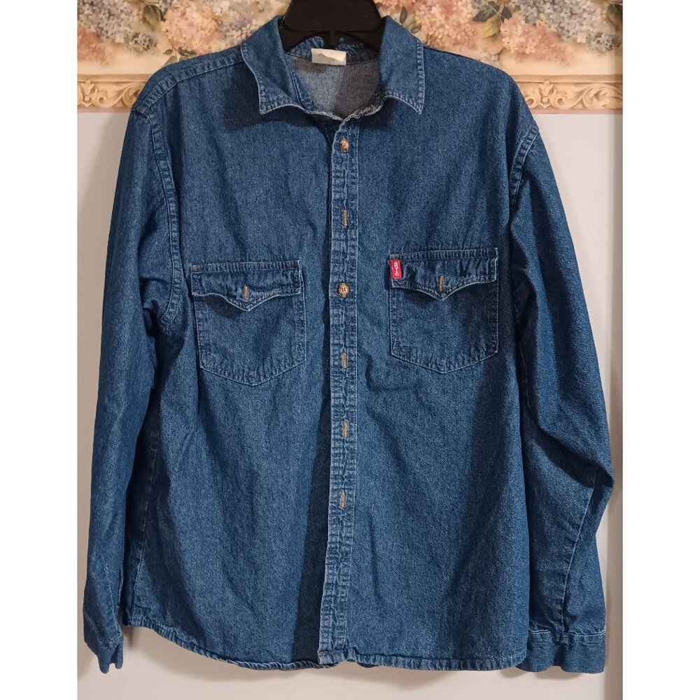 Artic Blue Medium Denim Button Down Outdoor Work Casual Vintage Shirt